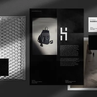 Studio Harrison brand identity on mailers, cards and posters